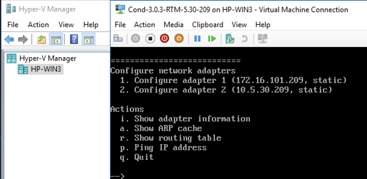 Airshell conf network menu in Hyper-V Manager