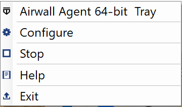 Windows Airwall Agent right-click menu