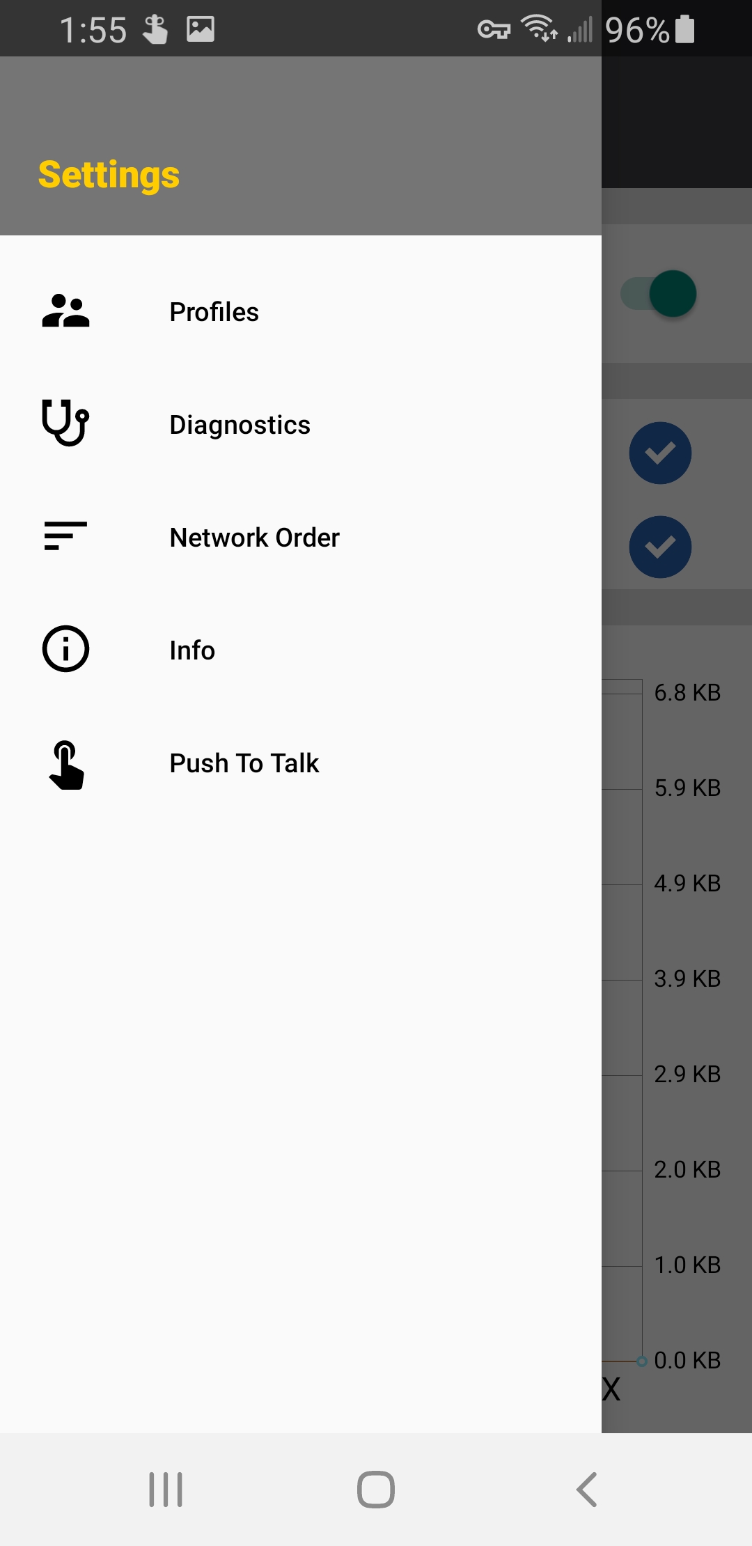 Airwall agent menu showing Push To Talk