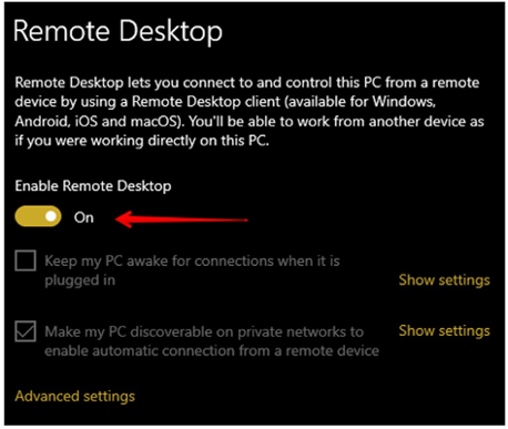 Windows Remote Desktop settings