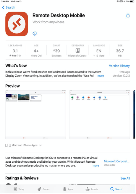 Remote Desktop Mobile app in the Appstore