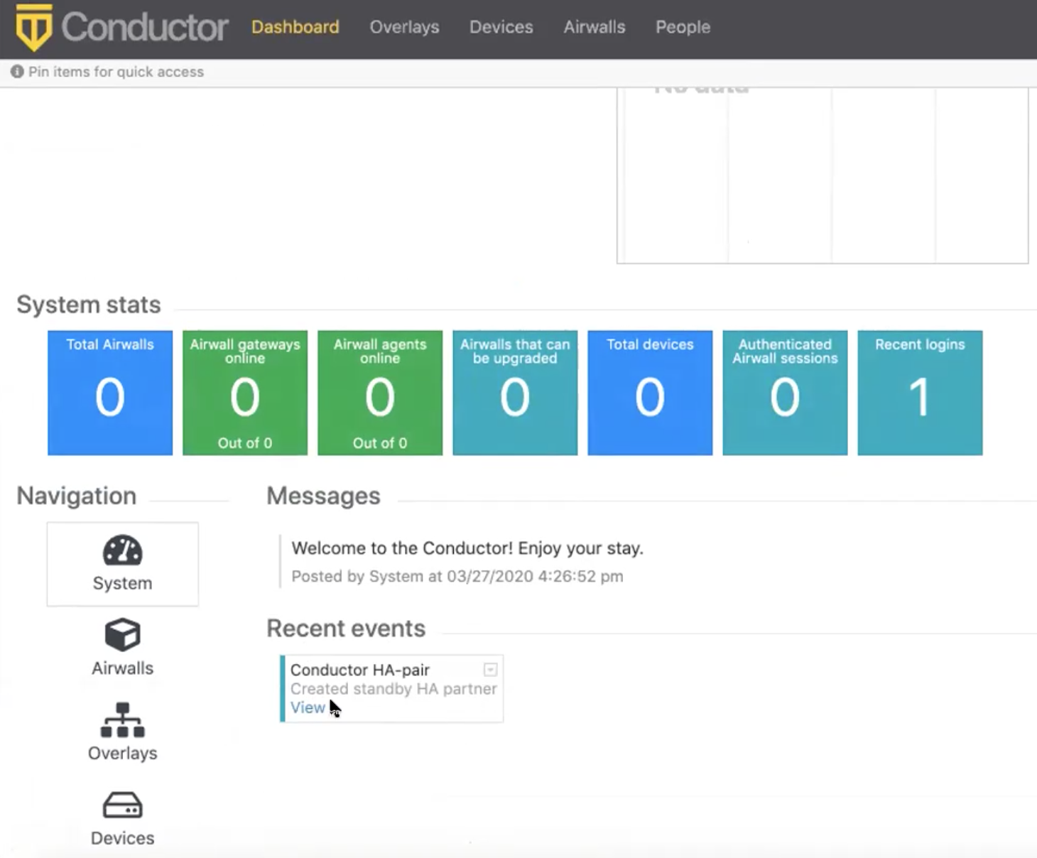 Conductor Dashboard showing standby conductor created