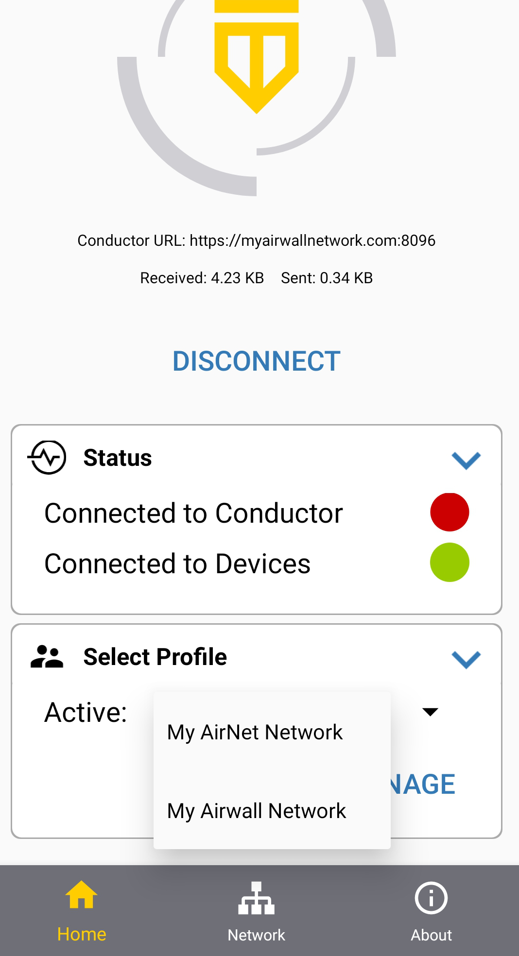 Selecting a profile on the v3.0 Android Airwall Agent