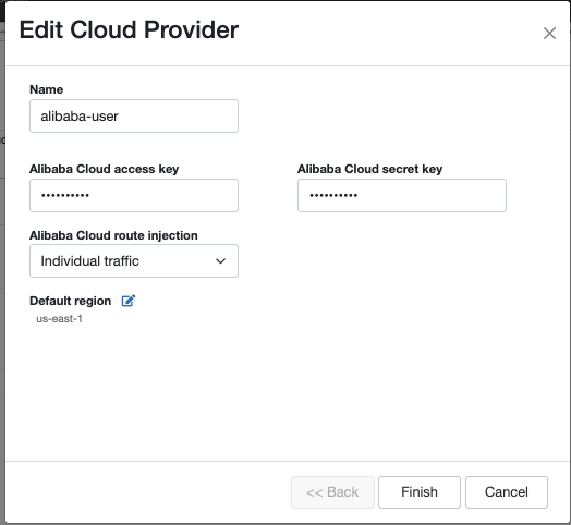 Add Cloud Provider dialog showing where to add your Access Key ID and secret