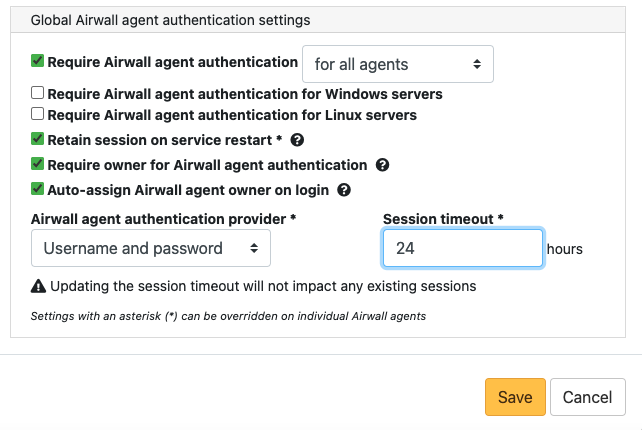 Global Airwall agent authentication settings