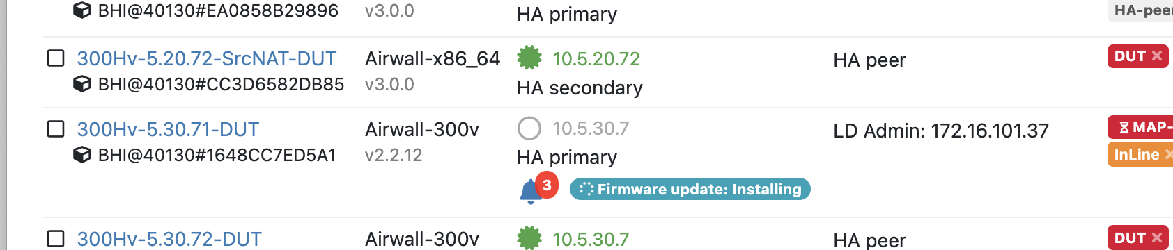 Airwalls page showing a firmware update in progress
