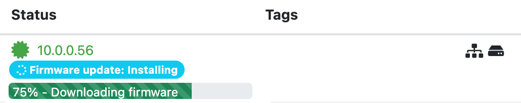 Airwall Status column showing a firmware update in progress