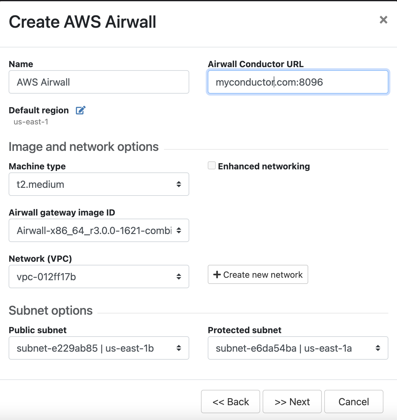 Create an AWS Cloud Airwall dialog