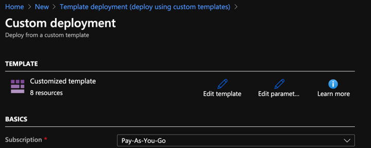 Azure custom deployment page