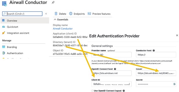 Azure AD IDs mapped to Conductor OIDC fields (details in the bulleted list following)