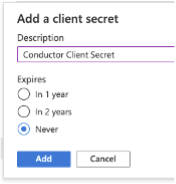 Azure AD Add a client secret page