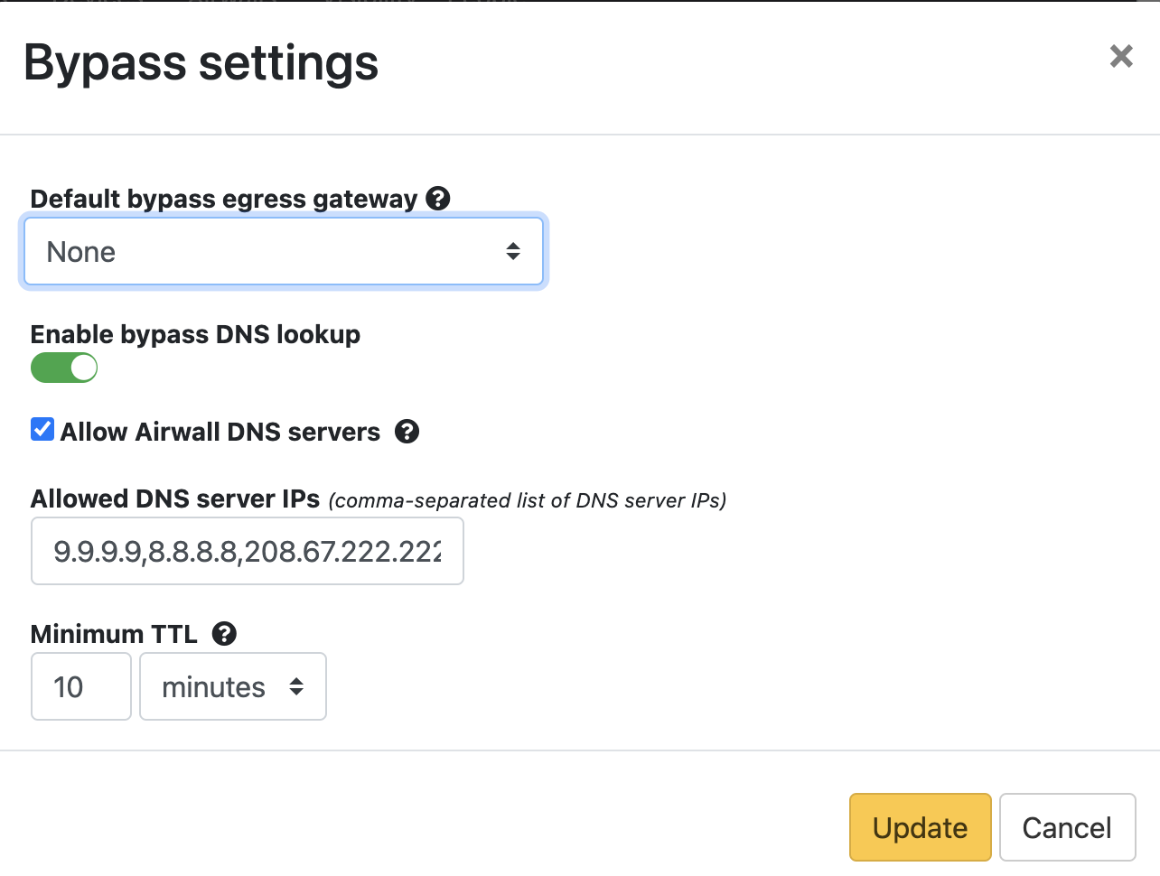Set the default Bypass egress gateway in Conductor Settings