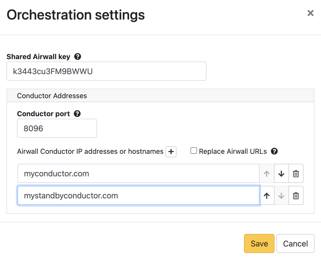 Conductor Orchestration Settings dialog