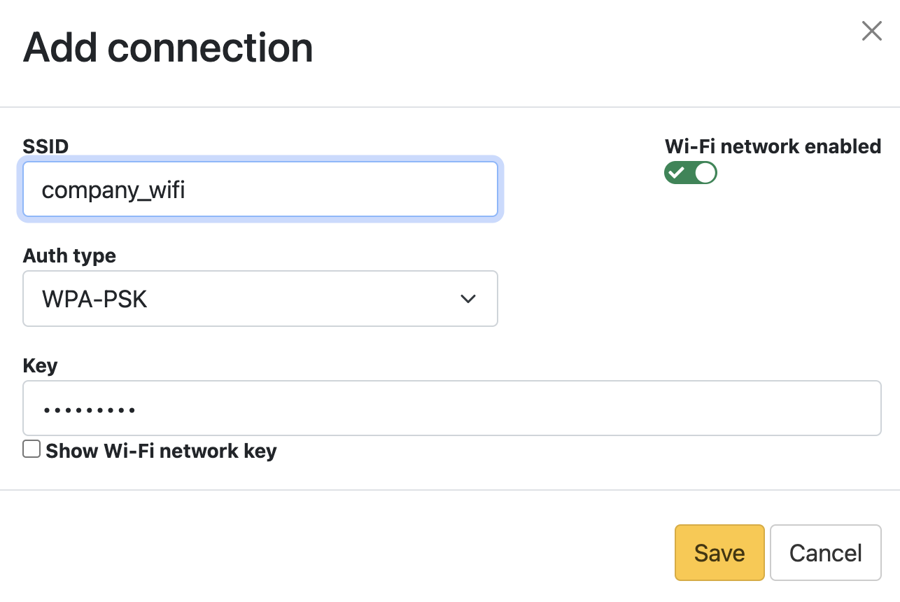 Conductor Settings: Add Wireless connection