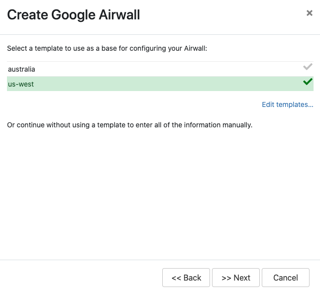 Select an Airwall Server template