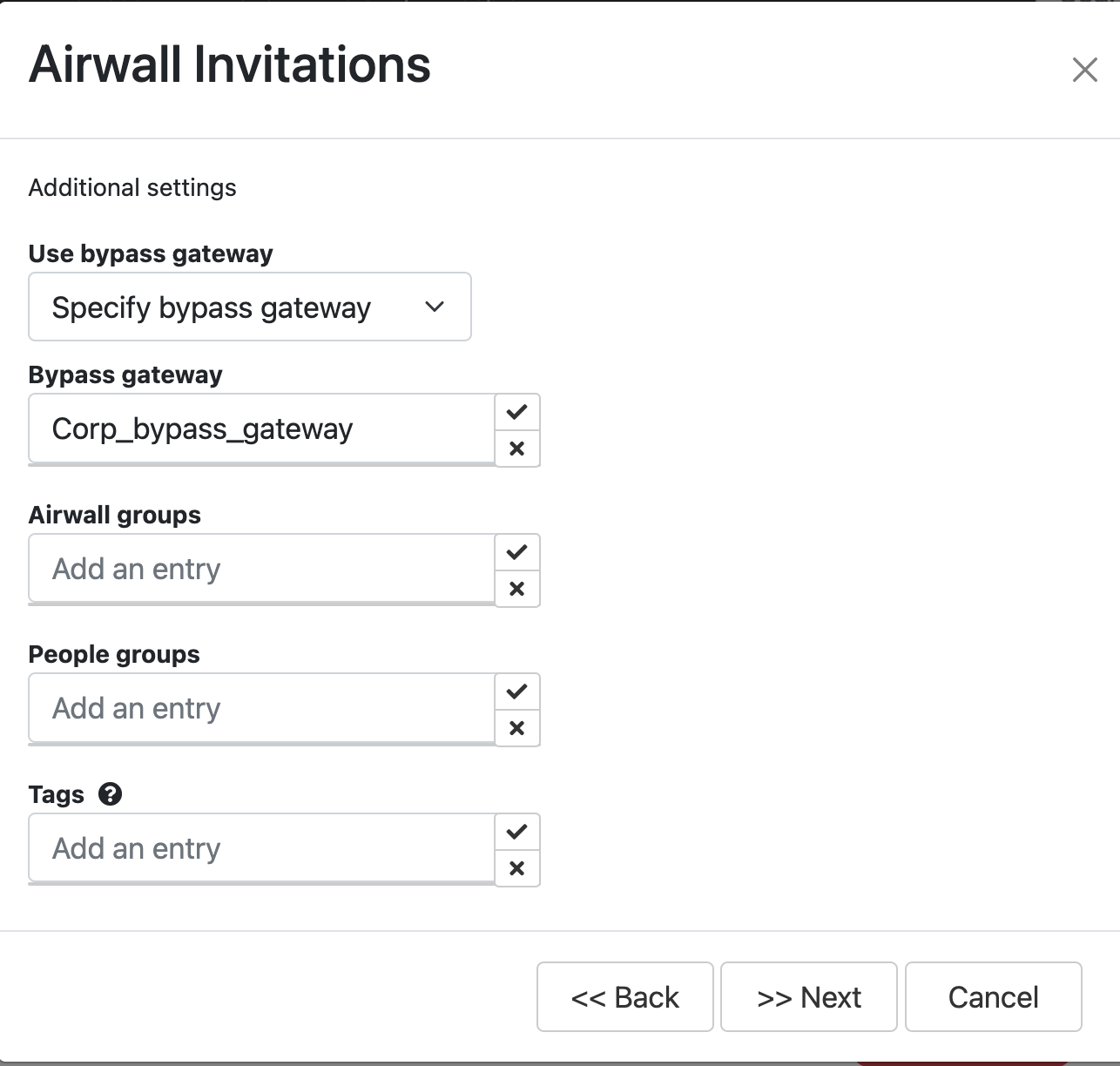 Airwall Invitations addition settings dialog