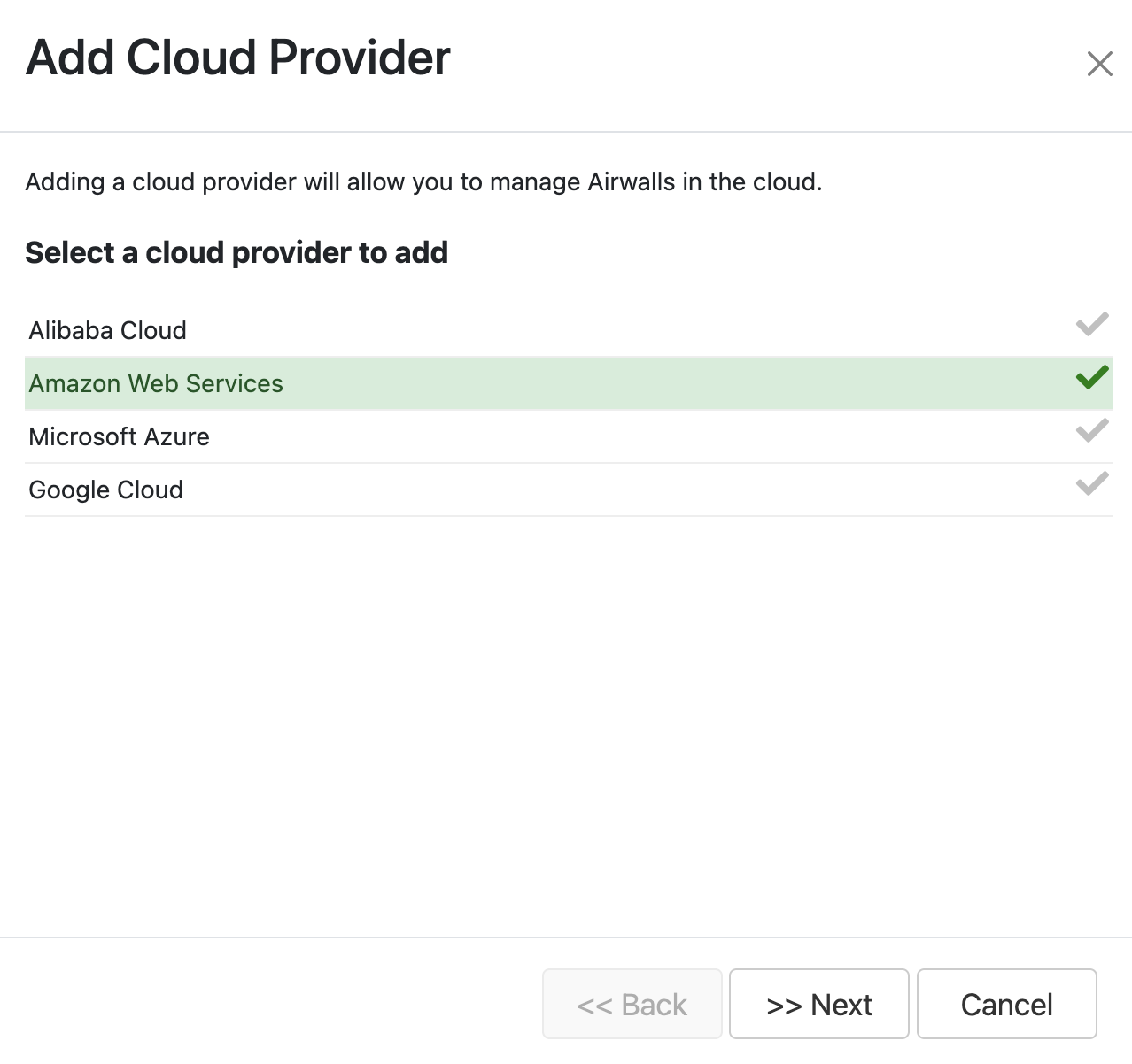 Add cloud provider dialog box