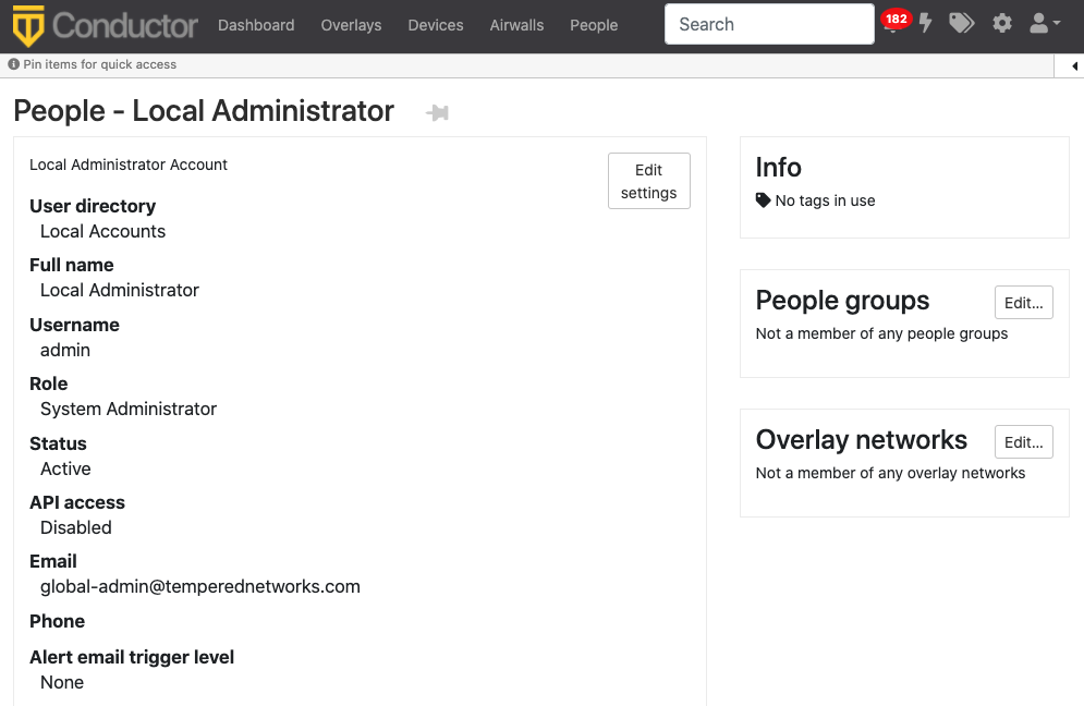 People page showing you can add them to People groups or Overlay networks